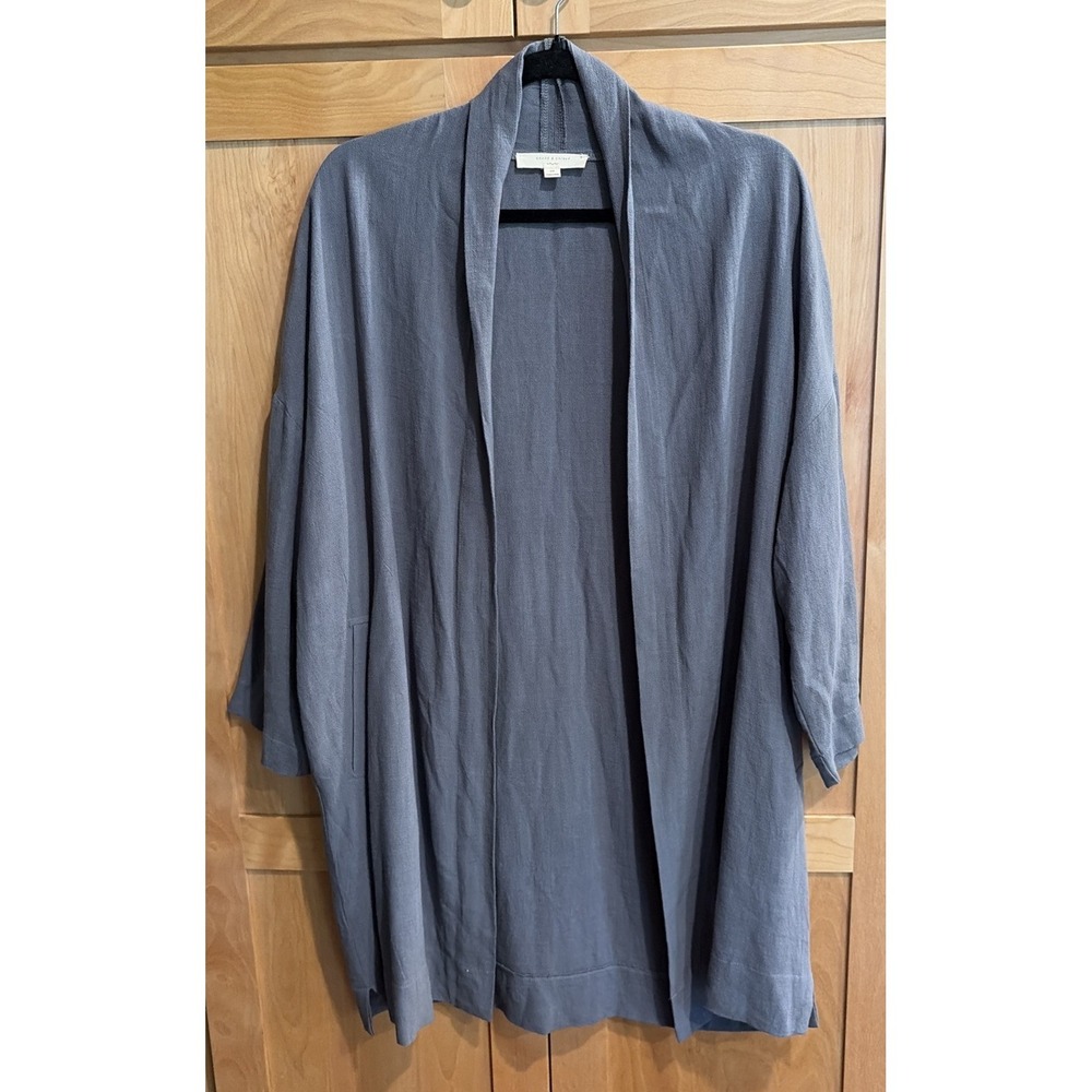 Grade &Gather Sz S/M Linen Blend Open Kimono/jacket Blue Minimalist Coastal Boho